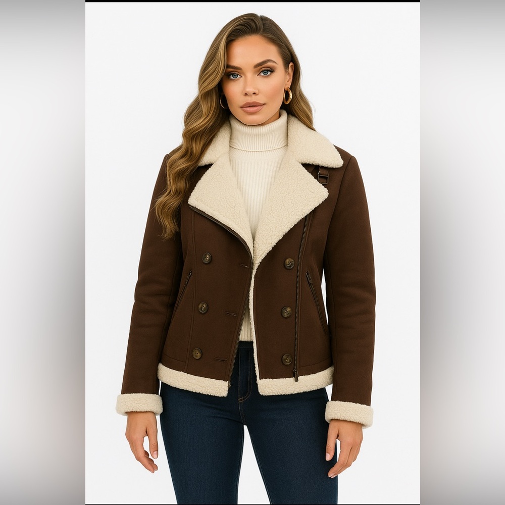 Smart Set Brown Teddy Jacket with Cream Accents/ woman’s size M